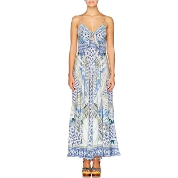 Camilla Salvador Summer Long Silk Maxi Dress‎ With Tie Front Size Small - Picture 9 of 16
